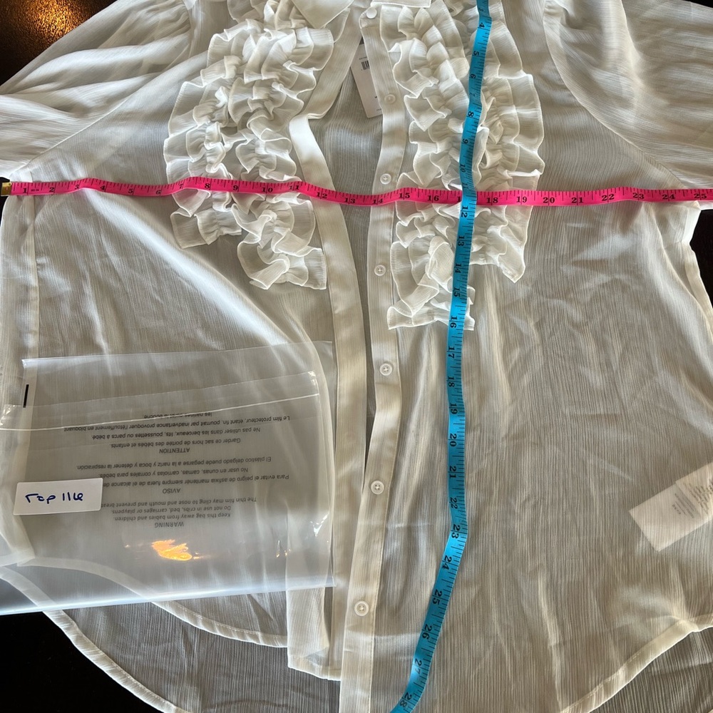 White Ruffled Button-Up Blouse - Picture 6 of 10